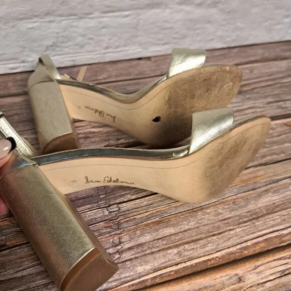 Sam Edelman yaro Daniella Block Heel Sandals in metallic gold size Women's 8.5 - Picture 8 of 10